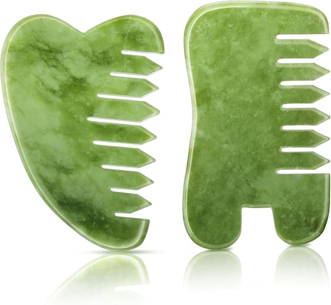 BBTO 2 Pcs Jade Comb for Scalp Massage Gua sha Comb for Head Body spa Hair by BBTO