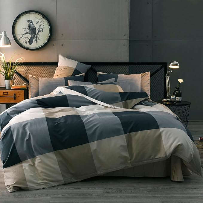 mixinni Queen Size Checkered Duvet Cover Set by mixinni
