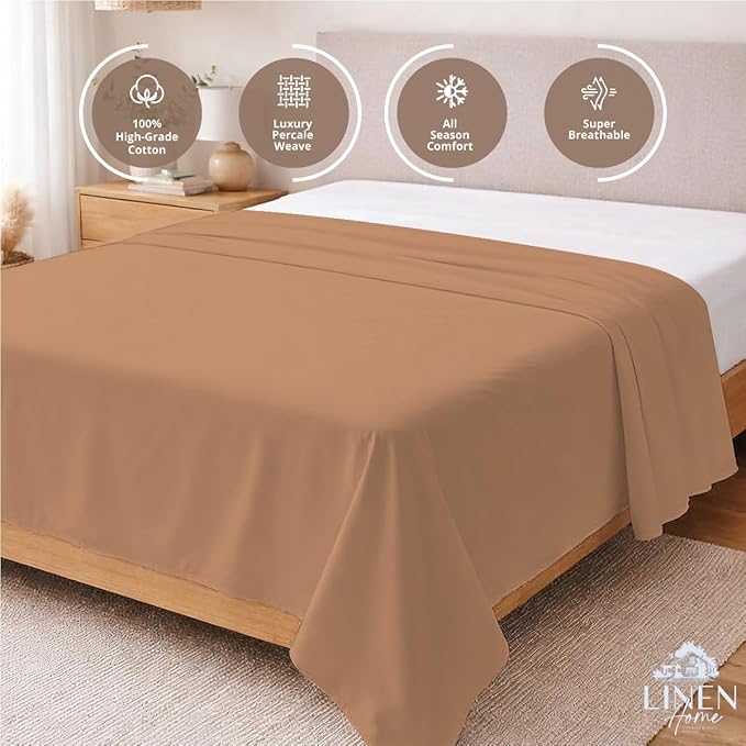 Linen Home 100% Cotton Percale 1 Flat Sheet, Twin Size - Image 3