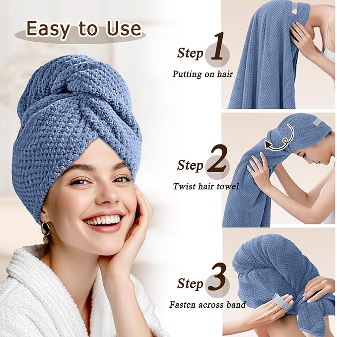Microfiber Hair Towel Wrap for Women, Quick-Dry Turban, Ultra Absorbent & - Image 3