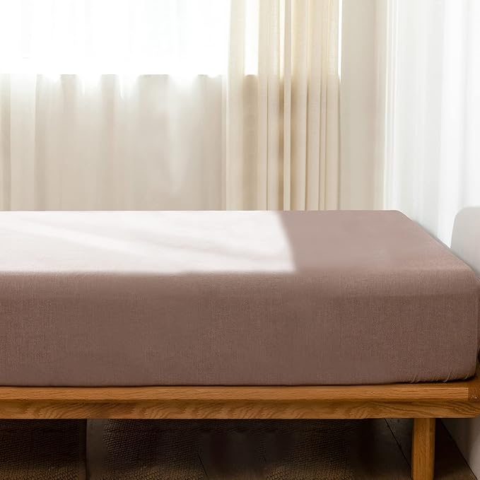 MooMee Fitted Bottom Sheet Only 100% Washed Cotton Linen Like Textured - Image 2