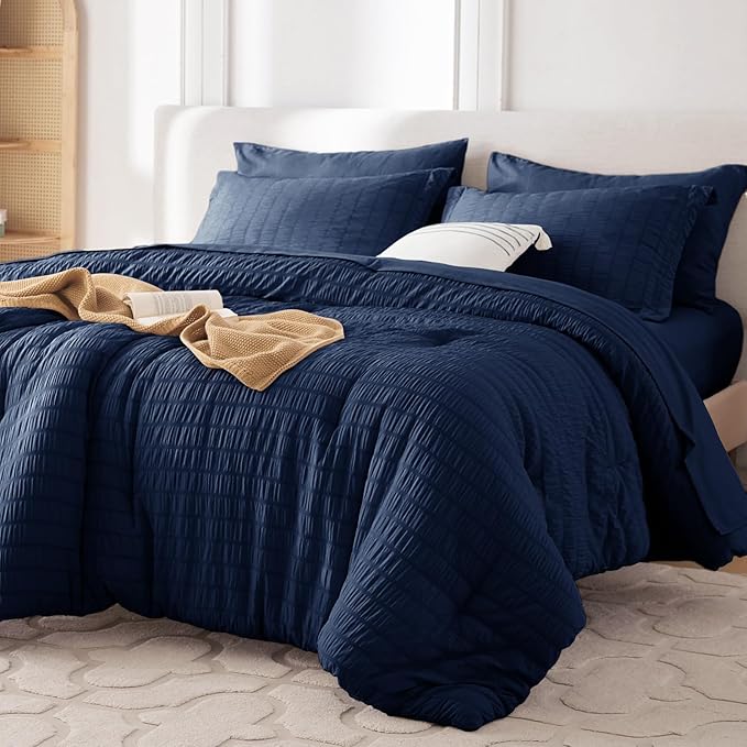 MUXHOMO 7 Pieces Full Comforter Set, Seersucker Bed in a Bag Full Size by MUXHOMO