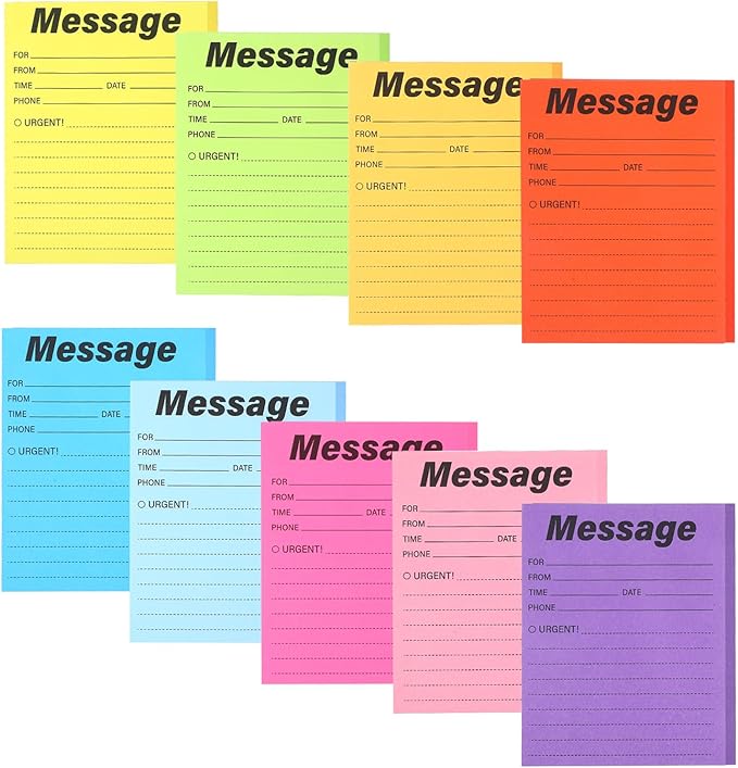 9 Pcs Colorful Phone Message Pad, 5.1×3.9 Inch Message Sticky Notes, Self-Adhesive Sticky Notes, Fluorescent Color Telephone Note for Office School Home, 50 Sheets/Pack (9 Colors)