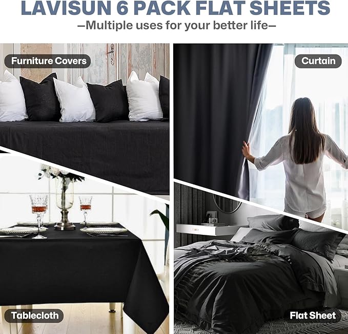 Lavisun Flat Sheets only, 6 Pack Bulk Top Sheets - Image 6