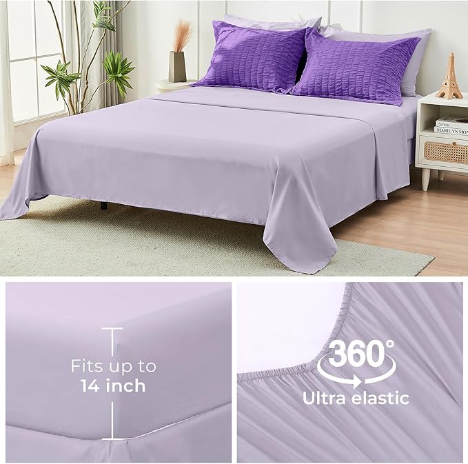 HYMOKEGE Dark Purple/Lavender Queen Comforter Set Seersucker 7 Pieces, All - Image 7