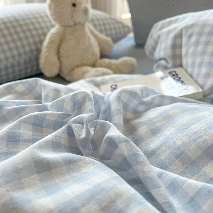 mixinni Light Blue Gingham Duvet Cover Set Full Size - Image 9