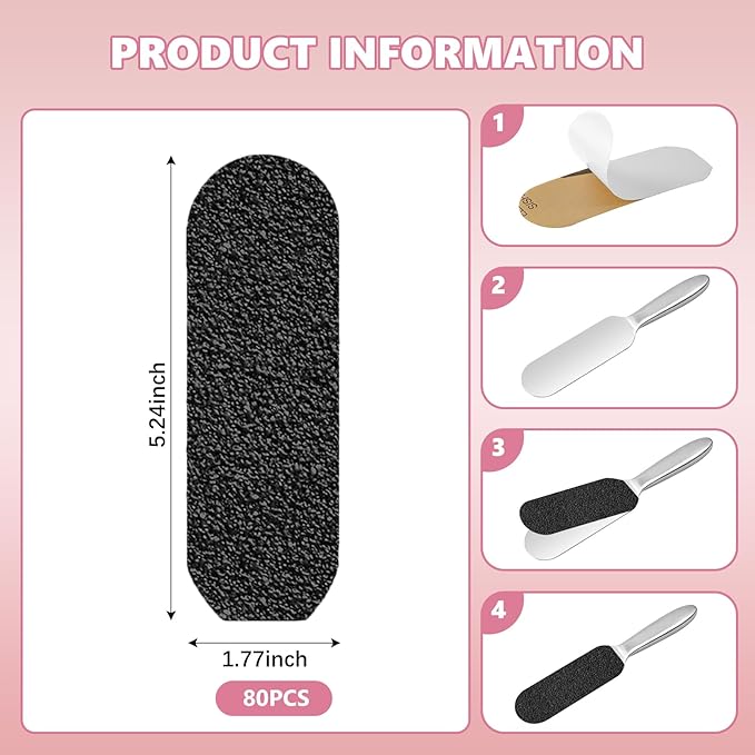 Flutesan 80 Pcs Stainless Steel Foot File Refills 80 Grit Replacement Pads - Image 2