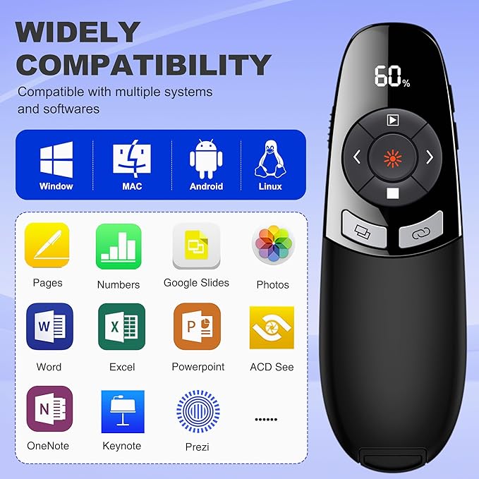 Presentation Clickers for PowerPoint with Timer, Wireless Rechargeable Laser Pointer for Laptop Presentations Remote, Power Point Remote Clicker for Computer/Mac/PPT/Google Slide Advancer