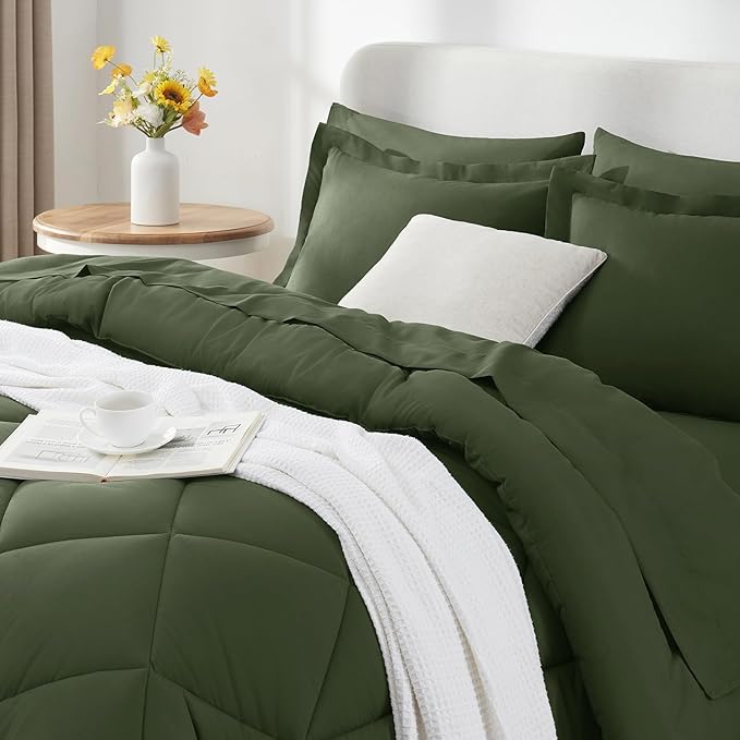 CozyLux Queen Comforter Set Olive Green - Image 3