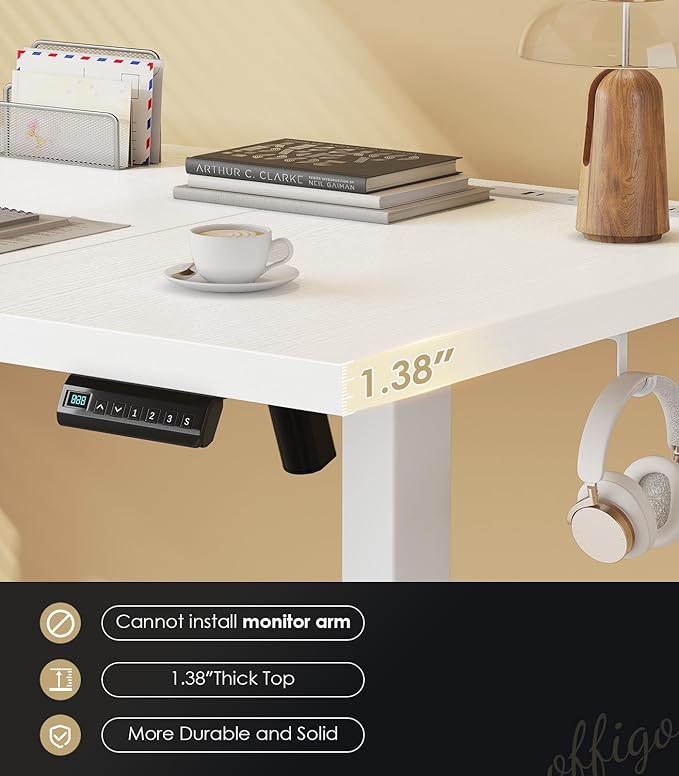 OffiGo 79 Inch Executive Electric Standing Desk, Height Adjustable Desk with Power Outlet & 1.38" Thick 3-Piece Desktop, Sit Stand Computer Desk for Home, Office, Conference Room, White