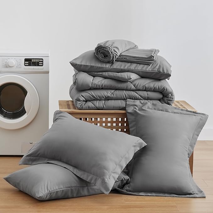 Love's cabin Queen Comforter Set Grey, 7 Pieces Queen Bed in a Bag, All Season - Image 6