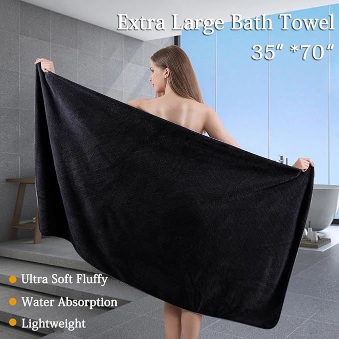 8-Piece Black Bath Towels Set, 2 Oversized Large Bath Towels Sheet, 2 Hand - Image 2