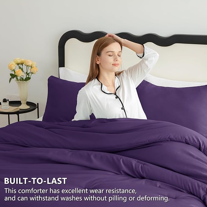 CozyLux Queen Comforter Set Purple, 3 Pieces Solid Comforters Queen Size - Image 3