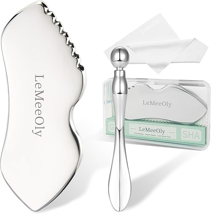 LeMeeOly Stainless Steel GuaSha & Eye Cream Applicator Facial Tools, Metal by LeMeeOly