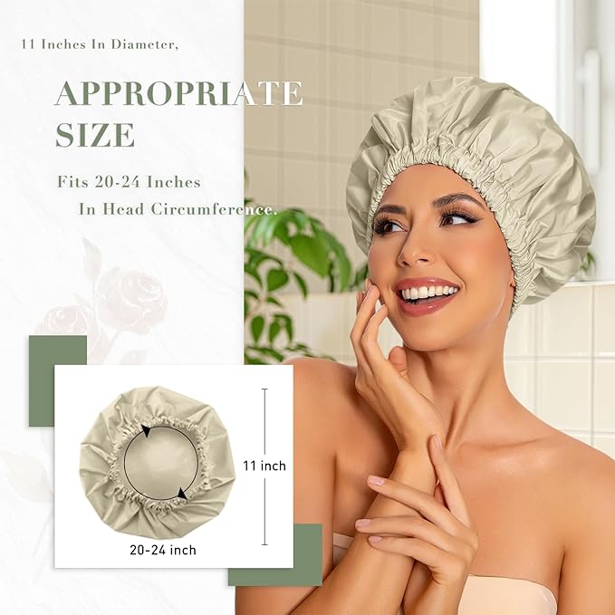 Reusable Shower Cap for Women, Large Waterproof Shower Bonnet - Image 3