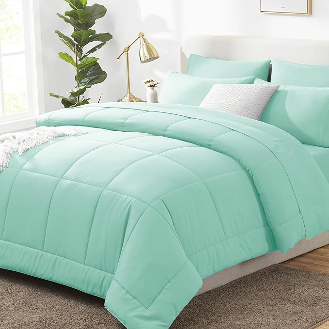 CozyLux Queen Comforter Set Mint Green, 7 Pieces Bed in a Bag, All Season by CozyLux