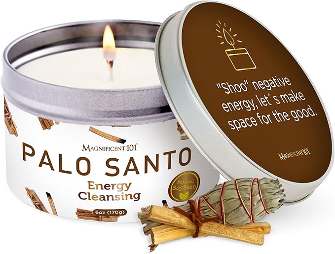 Magnificent 101 Long Lasting Palo Santo Smudge Candle | 6 Oz by Magnificent101