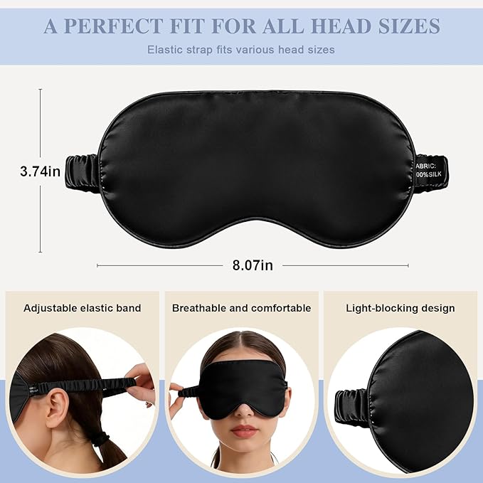 Silk Sleep Mask, Eye Mask for Sleep Women Men, Mulberry Sleeping Mask - Image 2