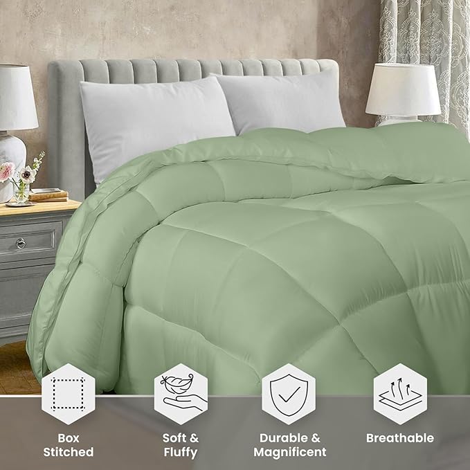 Utopia Bedding Twin Comforter Duvet Insert, Quilted Sage Green Comforter - Image 4