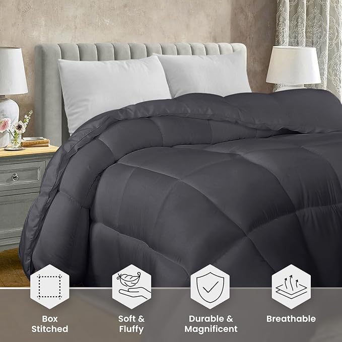 Utopia Bedding King Comforter Duvet Insert, Quilted Grey Comforter - Image 3