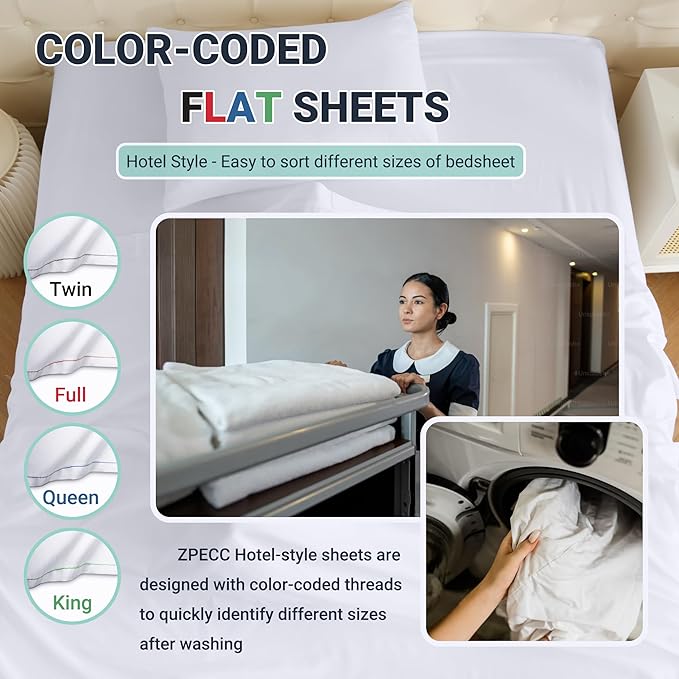 ZPECC Full Flat Sheet Only 4 Pack, Durable White Top Bed Sheets Hypoallergenic - Image 4