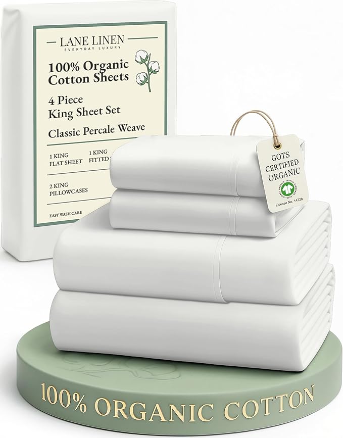 LANE LINEN 100% Organic Cotton King Bed Set, 4-Piece Cotton Bed Sheets by LaneLinen