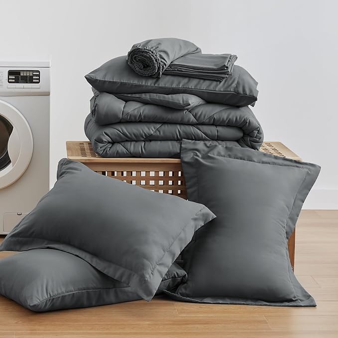 Love's cabin Full Comforter Set Dark Grey, 7 Pieces Full Bed in a Bag, All - Image 6