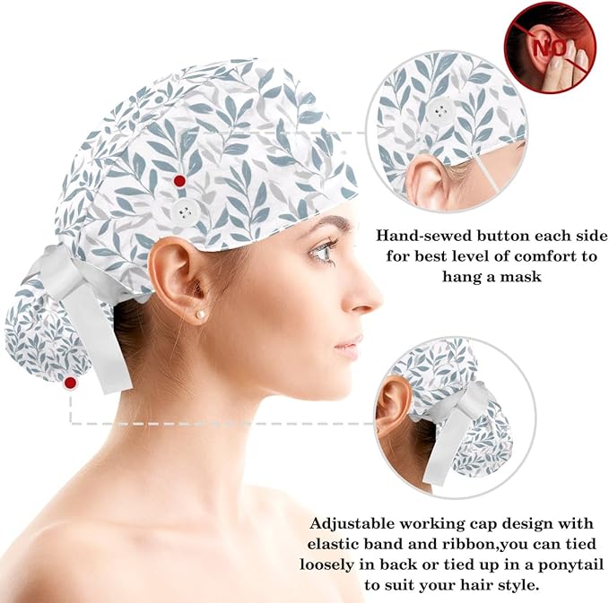 Scrub Cap with Hair Scrunchy, Ponytail Holder Surgical Cap - Image 3