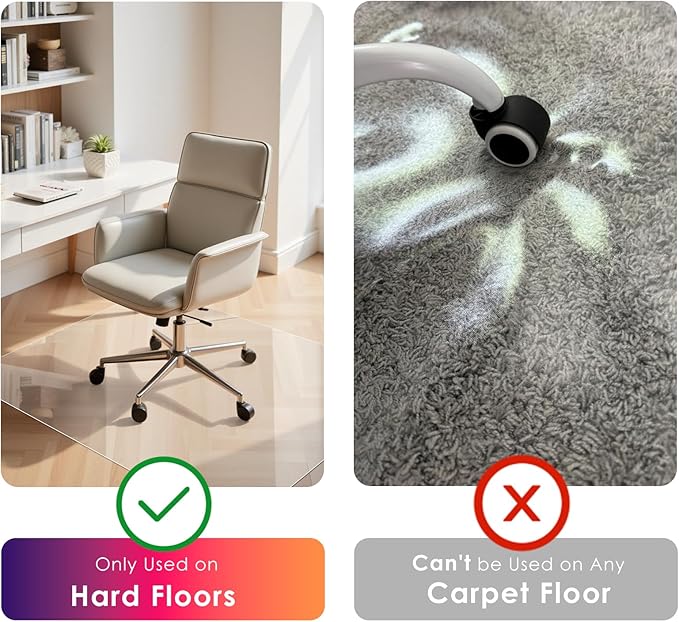 Kuyal Clear Chair mat for Hard Floors 36 x 48 inches Transparent Floor Mats Wood/Tile Protection Mat for Office & Home (36" X 48" Rectangle)