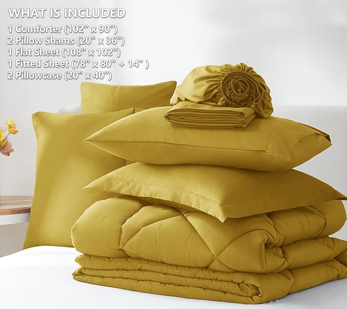 CozyLux King Size Comforter Set Mustard Yellow - Image 6