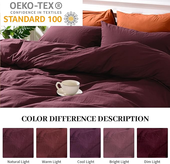 NEXHOME PRO Duvet Cover Set 100% Washed Cotton Super King 108"x98", Organic - Image 3