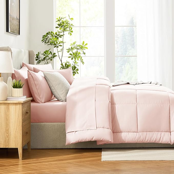 CozyLux Oversized King Comforter Sets Blush Pink, 7 Pieces Bed in a Bag - Image 9