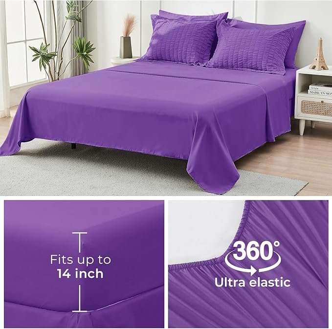 HYMOKEGE Bright Purple Full Size Comforter Sets Seersucker 7 Pieces, All Season - Image 7