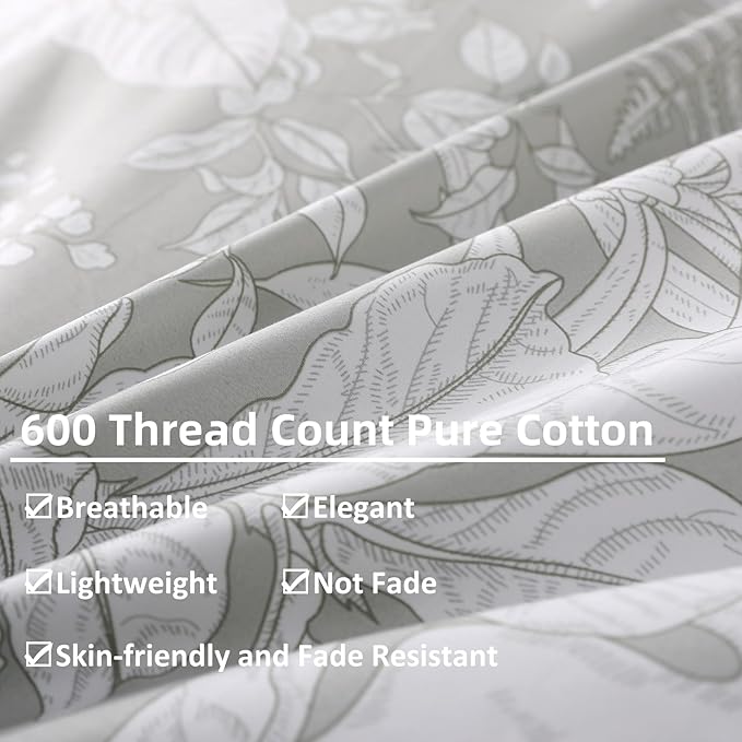OAITE Duvet Cover Set Twin Size Floral Pattern 600 Thread Count Ultra Soft 100% - Image 5