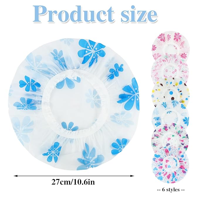 6 Pcs Shower Caps, Waterproof Bath Caps Plastic Reusable Shower Caps Elastic - Image 2