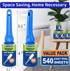Sticky Lint Roller for Pet Hair: Lint Remover for Dog Cat Hair Mega Value Set 540 Sheets 2 Handles+6 Rollers Fur Removal for Clothes Couch Furniture