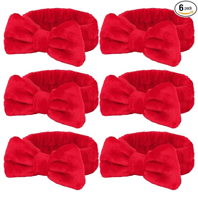 Casoty 6 Pcs Red Spa Headbands, Skin Care Headband, Soft Coral Fleece Makeup by Casoty