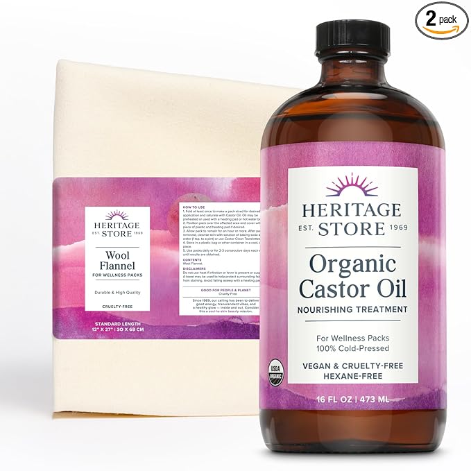 HERITAGE STORE Organic Castor Oil Pack Wrap Kit by HERITAGESTORE