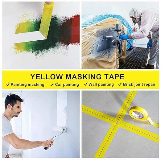 BOMEI PACK Yellow Painters Tape 1 Inch Bulk - Paint Tape 10 Rolls x 1 Inch x 55 Yards - Painter's Tape Yellow Masking Tape for Walls Painting, DIY Crafting, and School Projects, Total 550 Yards
