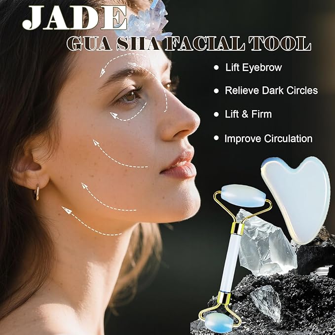 Jade roller and gua sha, facial roller, women's skincare tool, self-care gift - Image 2