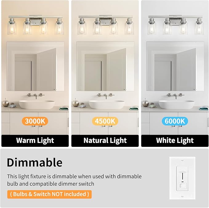 Bathroom Vanity Light, 4-Light Nickel Modern Matte Wall Sconce Lighting - Image 7
