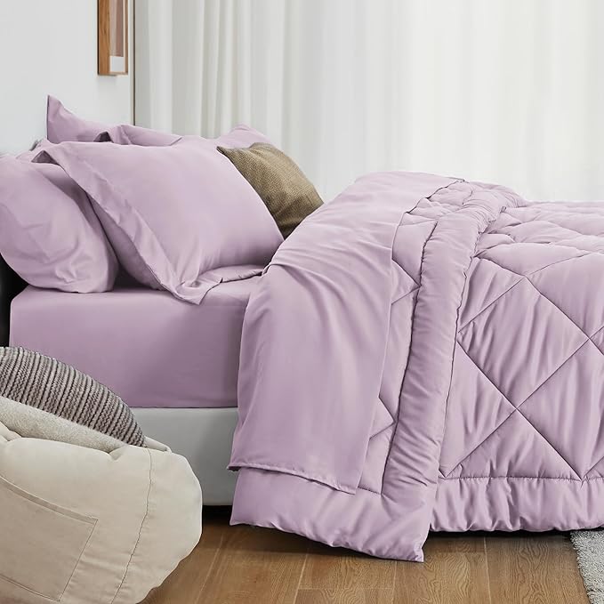 Love's cabin Twin Comforter Set Light Purple, 5 Pieces Twin Bed in a Bag - Image 3