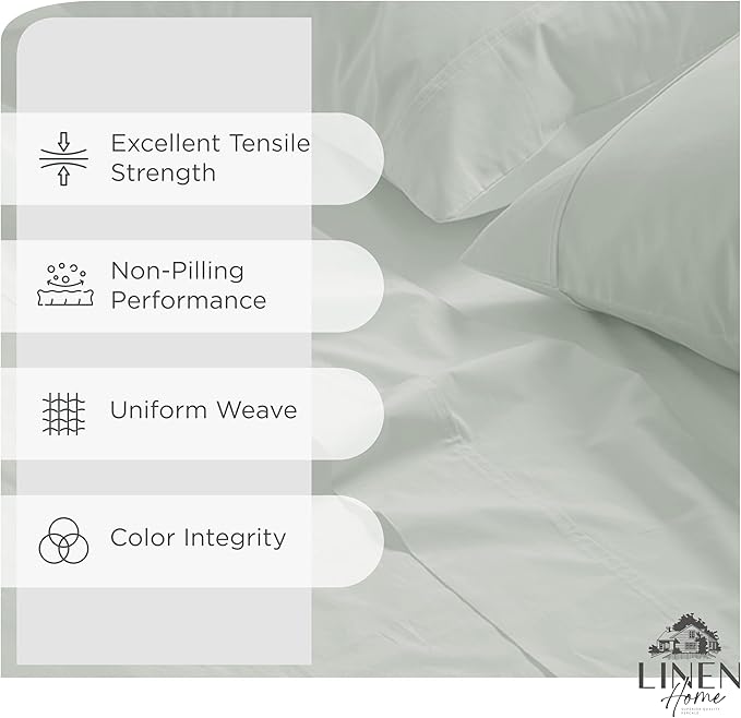 Linen Home 100% Cotton Percale Sheets King Size, Dove Grey, Deep Pocket - Image 2
