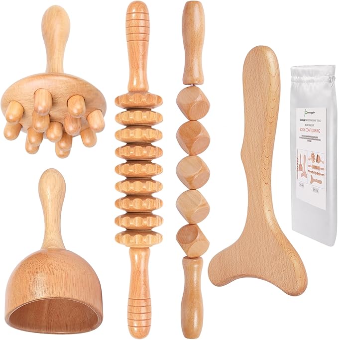 Komogir Wood Therapy Massage Tools 5-in-1 Lymphatic Drainage Massager by Komogir