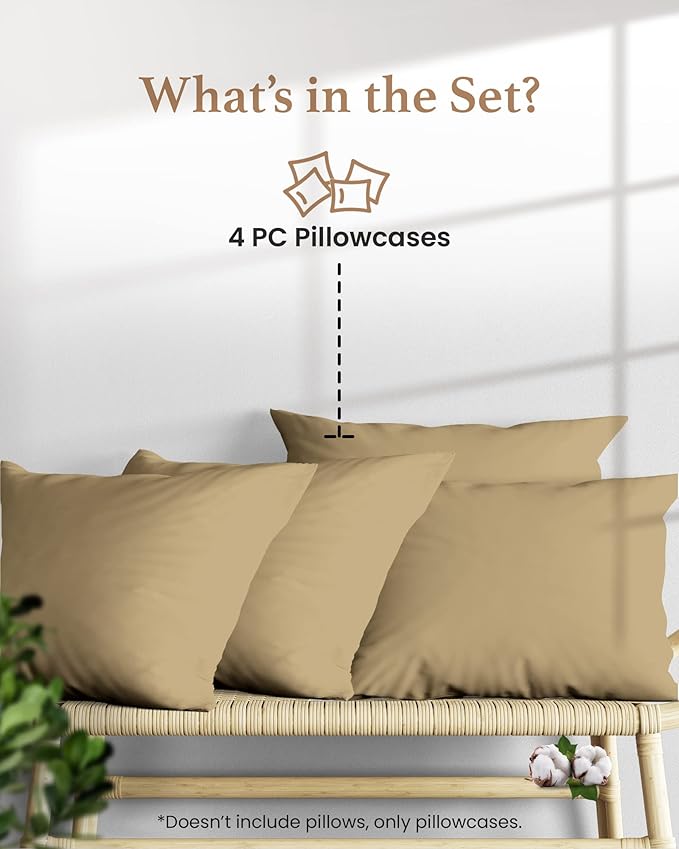 1000 TC Taupe King Pillowcases Set of 4 100% Egyptian Cotton Pillow Cases - Image 2