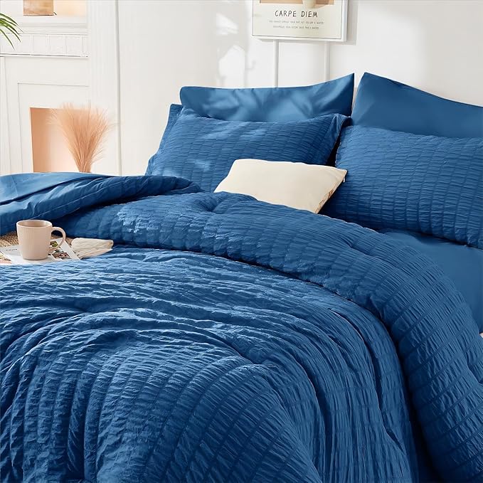 HYMOKEGE Teal Duvet Cover King Size, Ultra Soft 3-Piece Seersucker Duvet Cover - Image 4