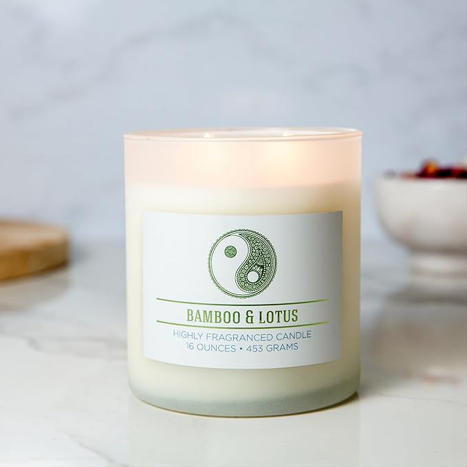 Carolina Bamboo Lotus Scented Candle, 16 oz Wellness Relaxing Aromatherapy - Image 3