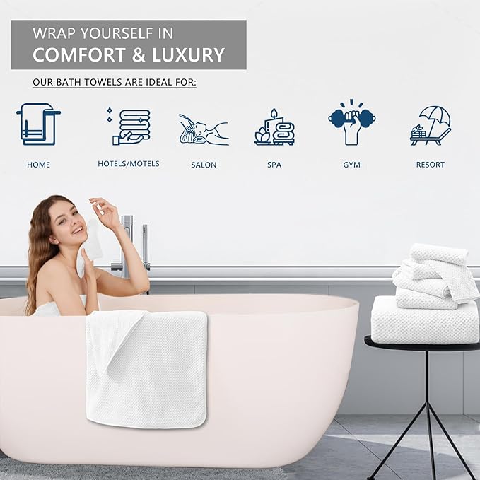 8 Piece Bathroom Towel Set White |2 Oversized Large Bath Towels Sheet, 2 Hand - Image 6