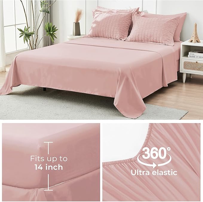 HYMOKEGE Rose Gold Twin Comforter Set Seersucker 5 Pieces, All Season Luxury - Image 7