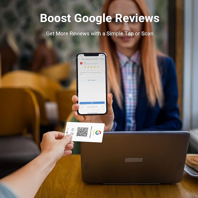 HotLabel Review Stand 1-Pack + Bonus Review Tap Card 1-Pack + For Boosting Business Reviews + White + NFC Tap & QR Code + Supports 2 Different Stores or Same + No App/No Subscription